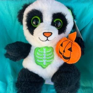 Happy Halloween 8” Plush Panda with Skeleton Bones And Pumpkin  Embroidered New